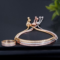 Adjustable Cubic Zirconia CZ Bracelet Ring Women Chain Bangle Party Jewelry Gift