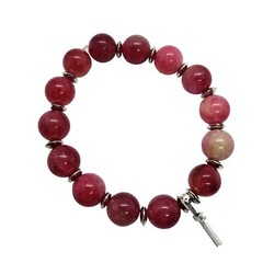 Watermelon tourmaline beaded stretch bracelet Cross charm