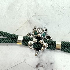 Dragon Bracelet Cute Grumpy Baby Fantasy Magic Sterling Silver Green Cord & Eyes