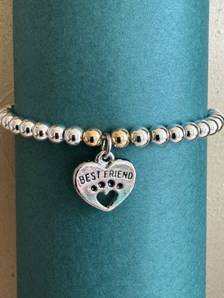 womens hand made gold and silver plated beaded bracelet with dog charm