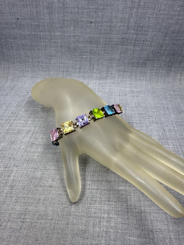 Multicolor Rainbow Lab-Created Multi-Gemstone Sterling .925 Tennis Bracelet gallery