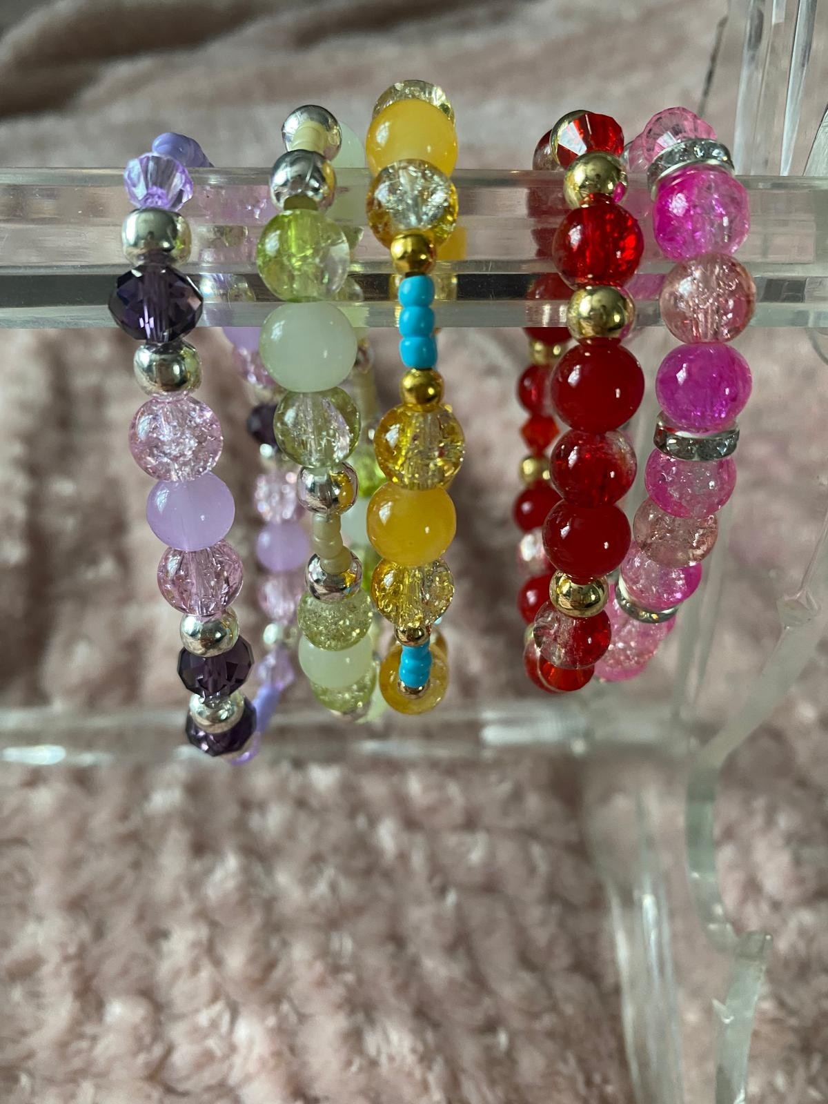 Handmade| Sparkling Crystal Beaded Bracelet | Stretch | Red | Uk based gallery