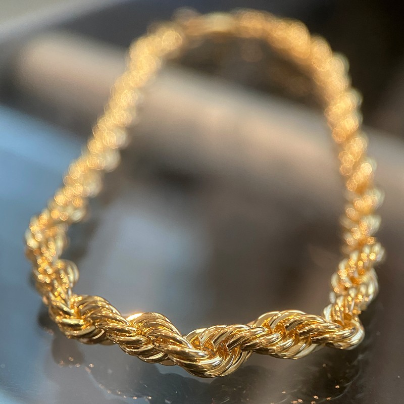 14K Gold Plated Rope Chain Hip Hop Bracelet Twisted Braided 3-8mm Thick 8"-9" In gallery