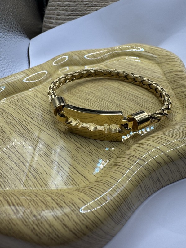 Gold Tone Stainless Steel Razor Blade Style Braided Cable Bracelet Unisex gallery