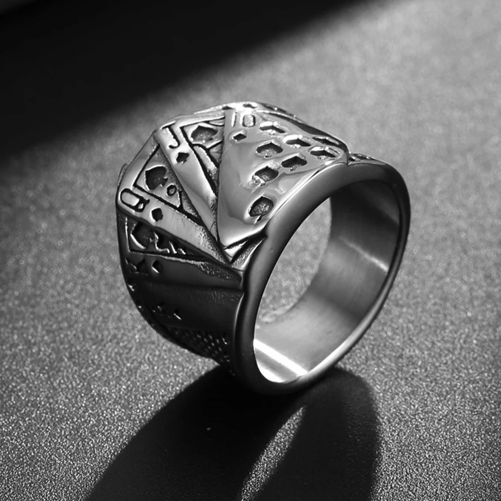 Stainless Steel Casino Lucky Poker Ring Size 7-10 Men Fashion Jewelry gallery