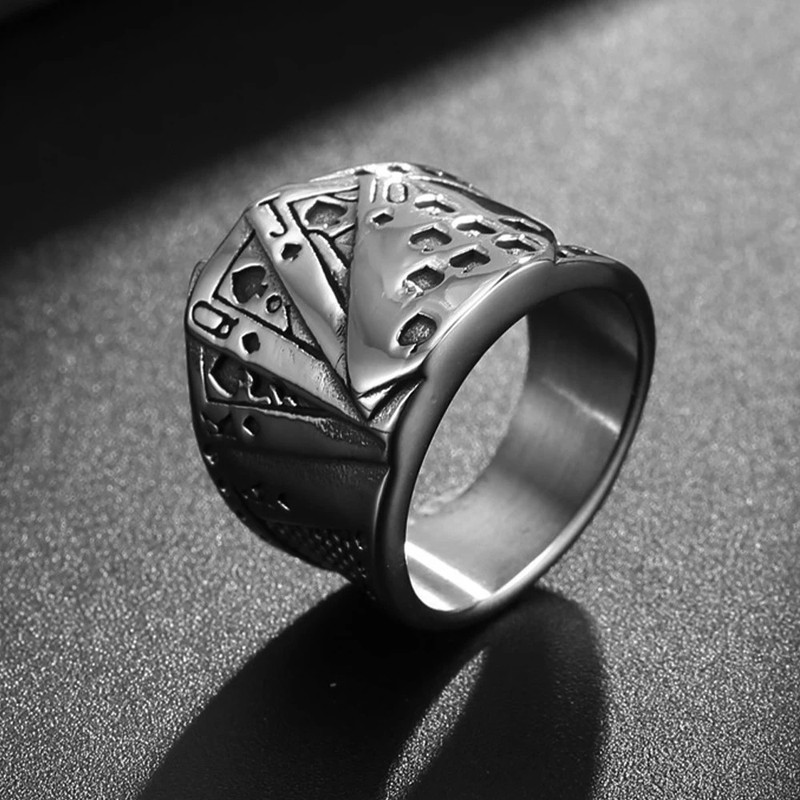 Stainless Steel Casino Lucky Poker Ring Size 7-10 Men Fashion Jewelry gallery