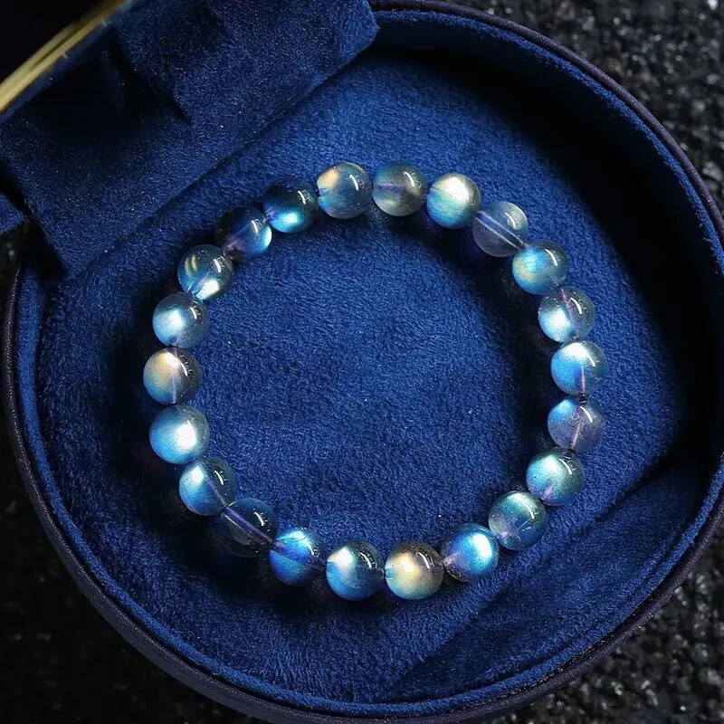 Natural Moonstone Stone Bracelet 7mm Ice Blue Crystal Stretch Bracelet Handmade gallery