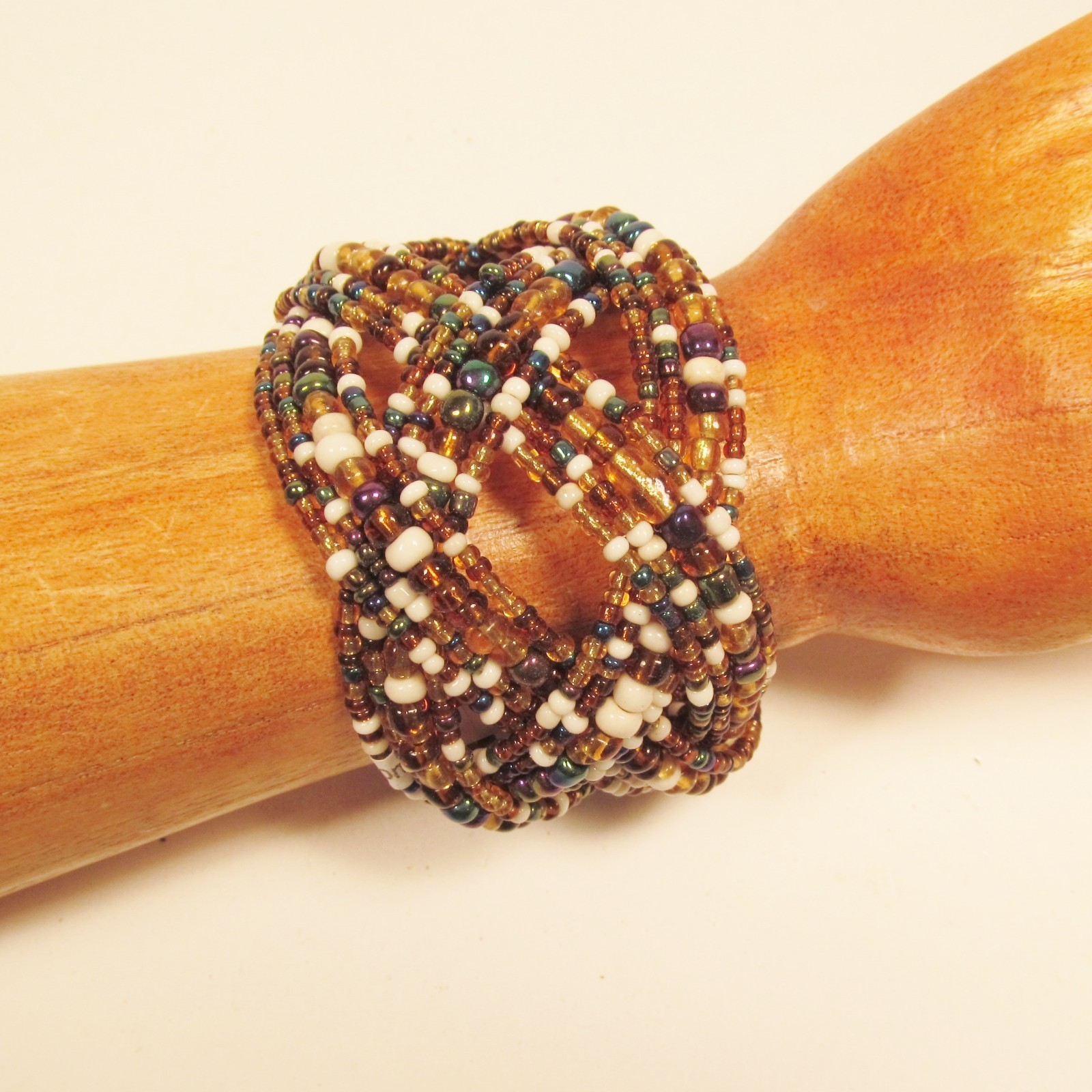 2" Wide Gold Multi Boho Handmade Statement Braided Seed Bead Bali Cuff Bracelet gallery
