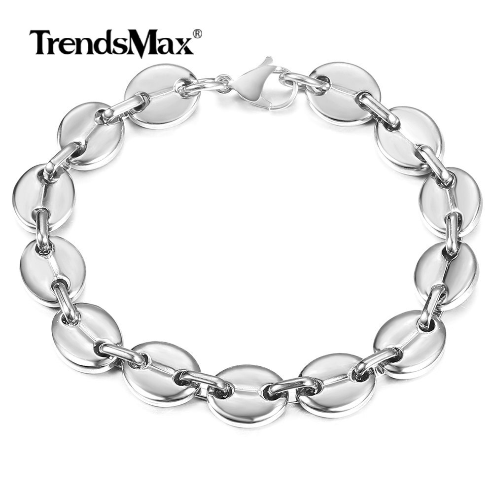 7/9/11MM Silver Marine Link Bracelet Stainless Steel Unisex Coffee Beaded Chain gallery