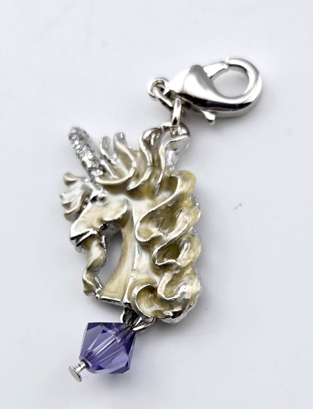Kirks Folly CRYSTAL Enamel Unicorn Silvertone Charm 1 1/4" x 1/2" gallery