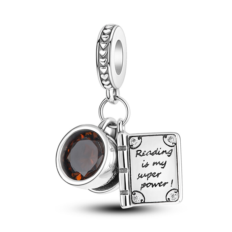 MULA 925 Sterling Silver Books Coffee Cup Charm CZ For Women Bracelet Necklace gallery