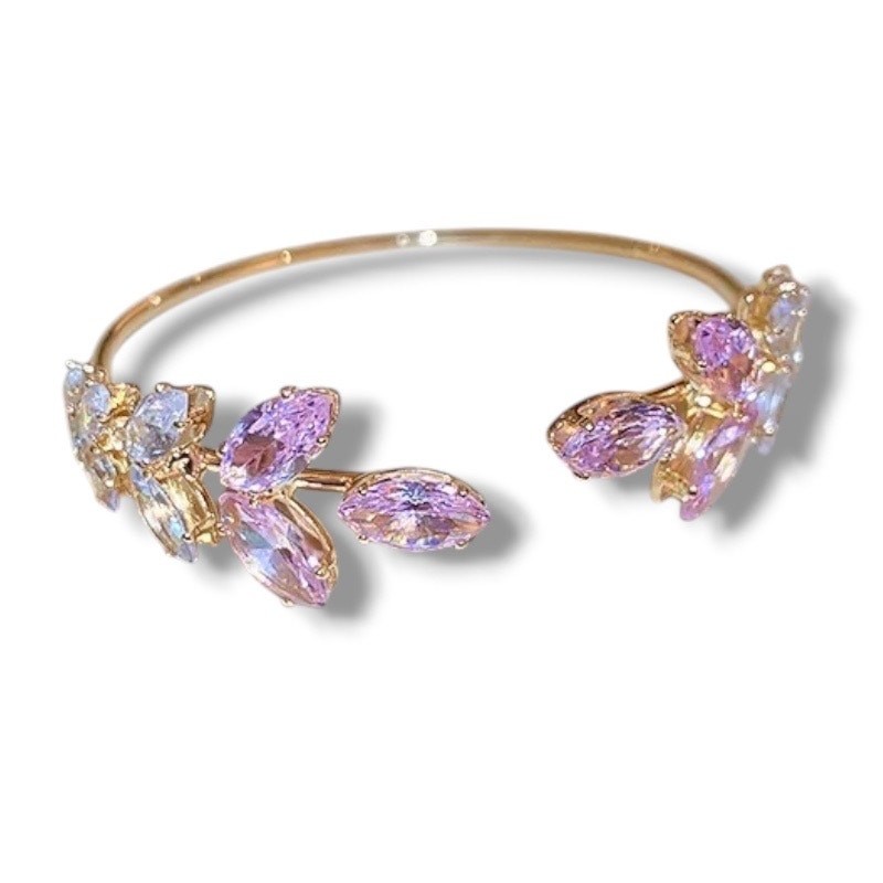 Gold N Pink Crystal Leaf Cuff Bracelet