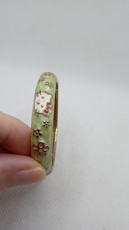 Hello Kitty Enamel Hinged Bracelet Small 5.75" Kid Size Green Pink White gallery