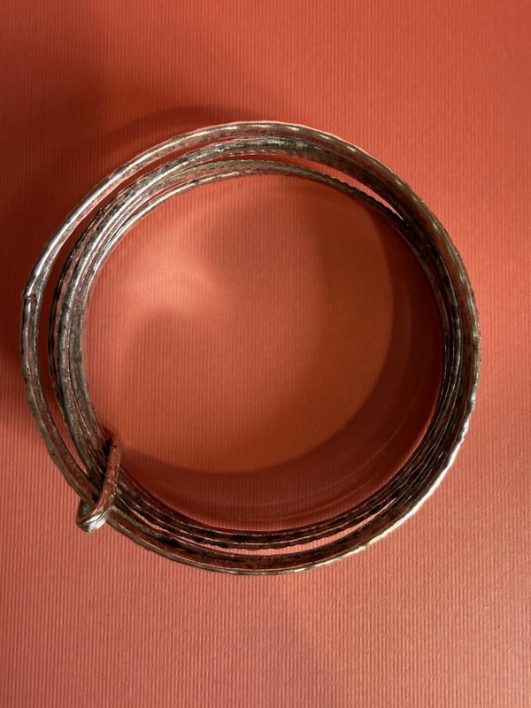 7 Vintage Silver plated Engraved Round Bangle Bracelets / Flower Design Bar gallery