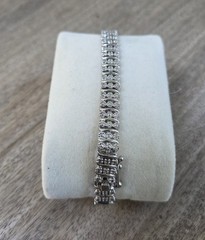 FAS Tennis Bracelet Silvr Plated Thai 7.5 in Signed Stunning Dressy Safety Clasp