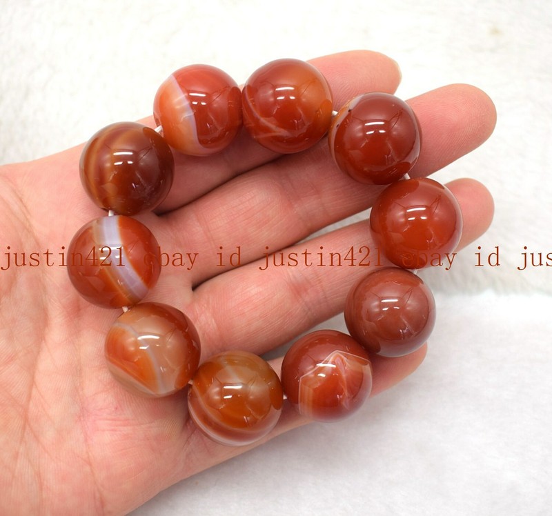 Huge 16/18/20mm Natural Red Striped Agate Gemstone Round Beads Bracelet 7.5" AAA gallery