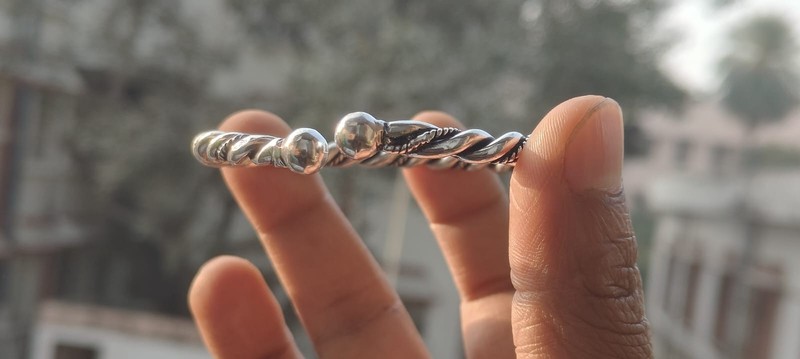 Handmade Twisted Silver Open Cuff Bangle, Minimal Rope Design Bracelet, gallery