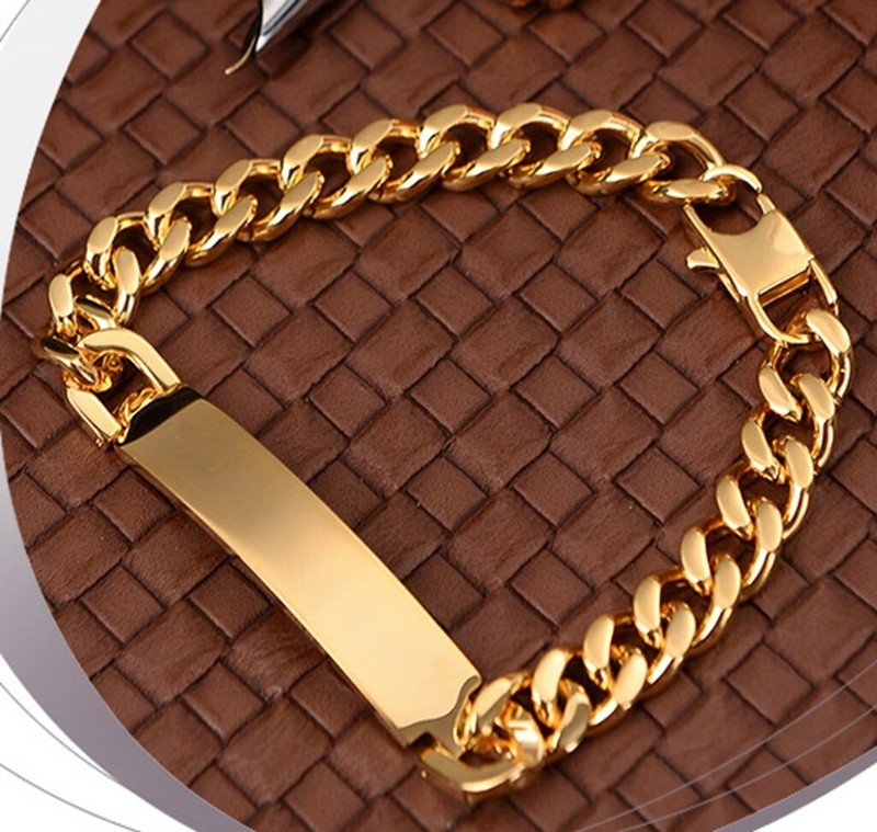 Hip Hop Men / Women Titanium Stainless Steel Engrave Bar Chain Bracelet 8" gallery