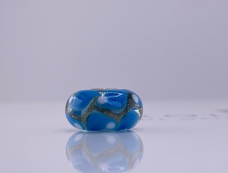 Trollbeads Harlequin Glass Bead Blue White Gold Aventurine Charm New gallery