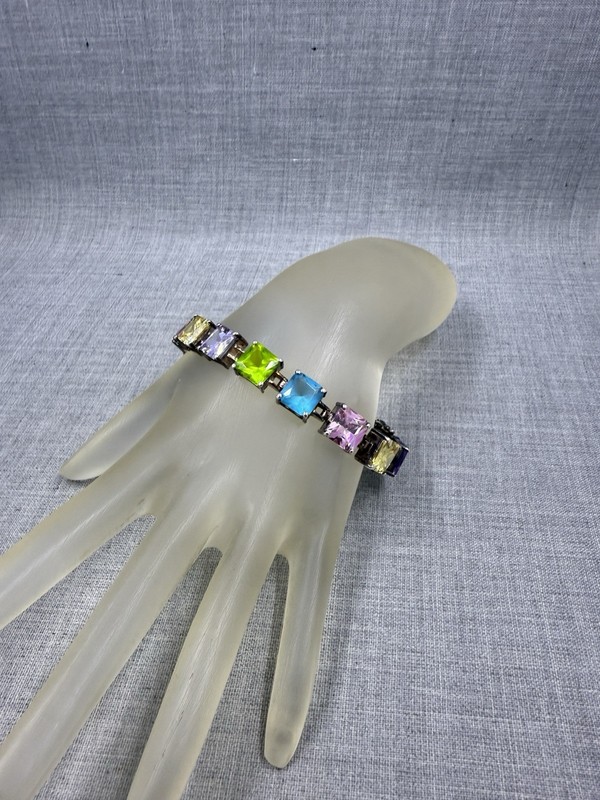 Multicolor Rainbow Lab-Created Multi-Gemstone Sterling .925 Tennis Bracelet gallery
