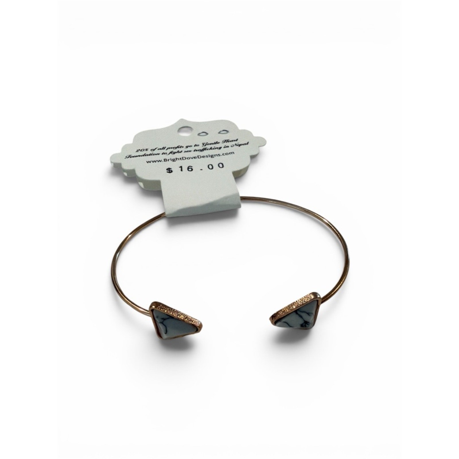 Gold Open Cuff Bracelet with White Marble Triangle Ends gallery