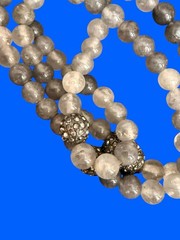 Set of 3 Stretch Bracelets Gray Frosted Moonstone Bead Pave Rhinestone Ball