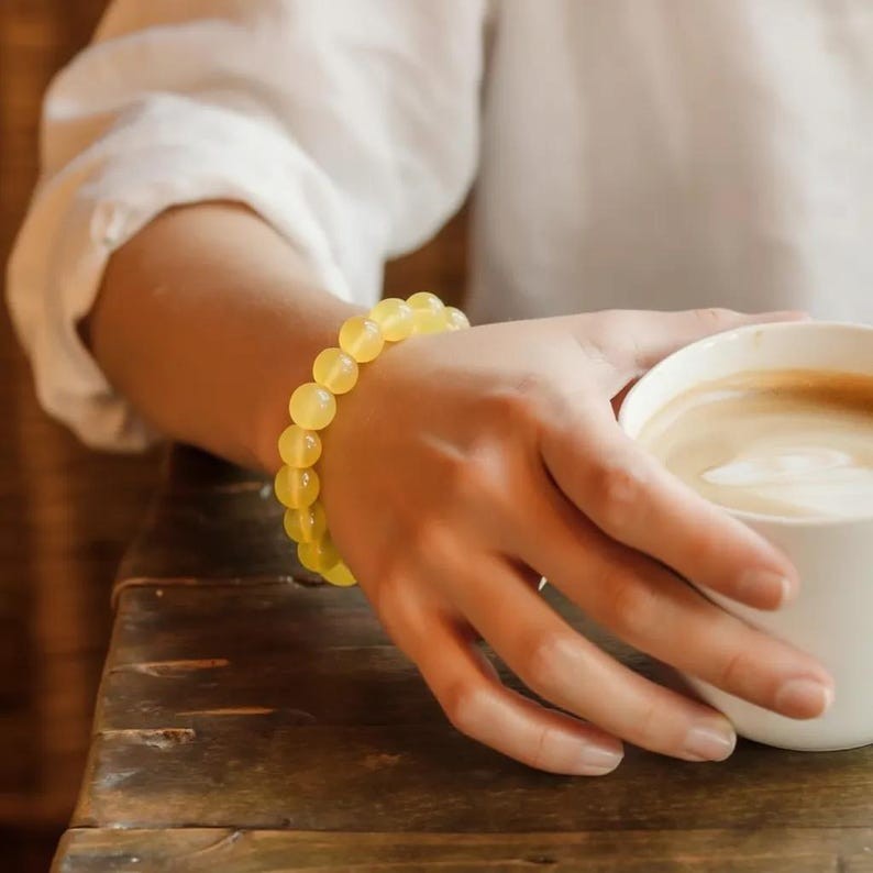 Yellow Jade Stretch Bracelet Golden Beads, Positive And Confidence Jewellery gallery