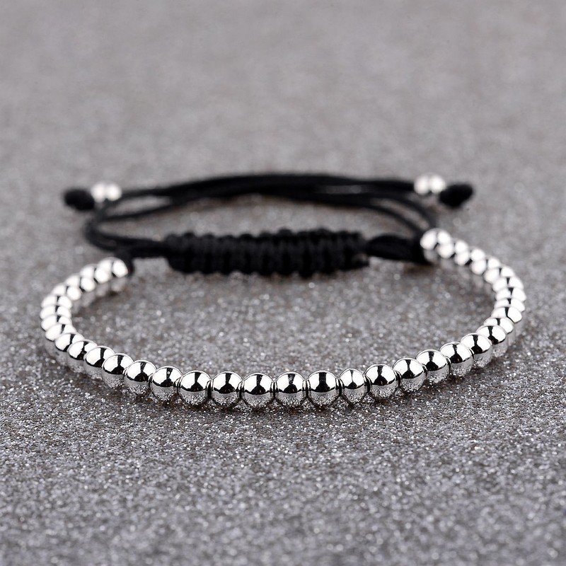 Luxury Men's Silver Plated Micro Pave CZ Ball Crown Braided Adjustable Bracelets gallery