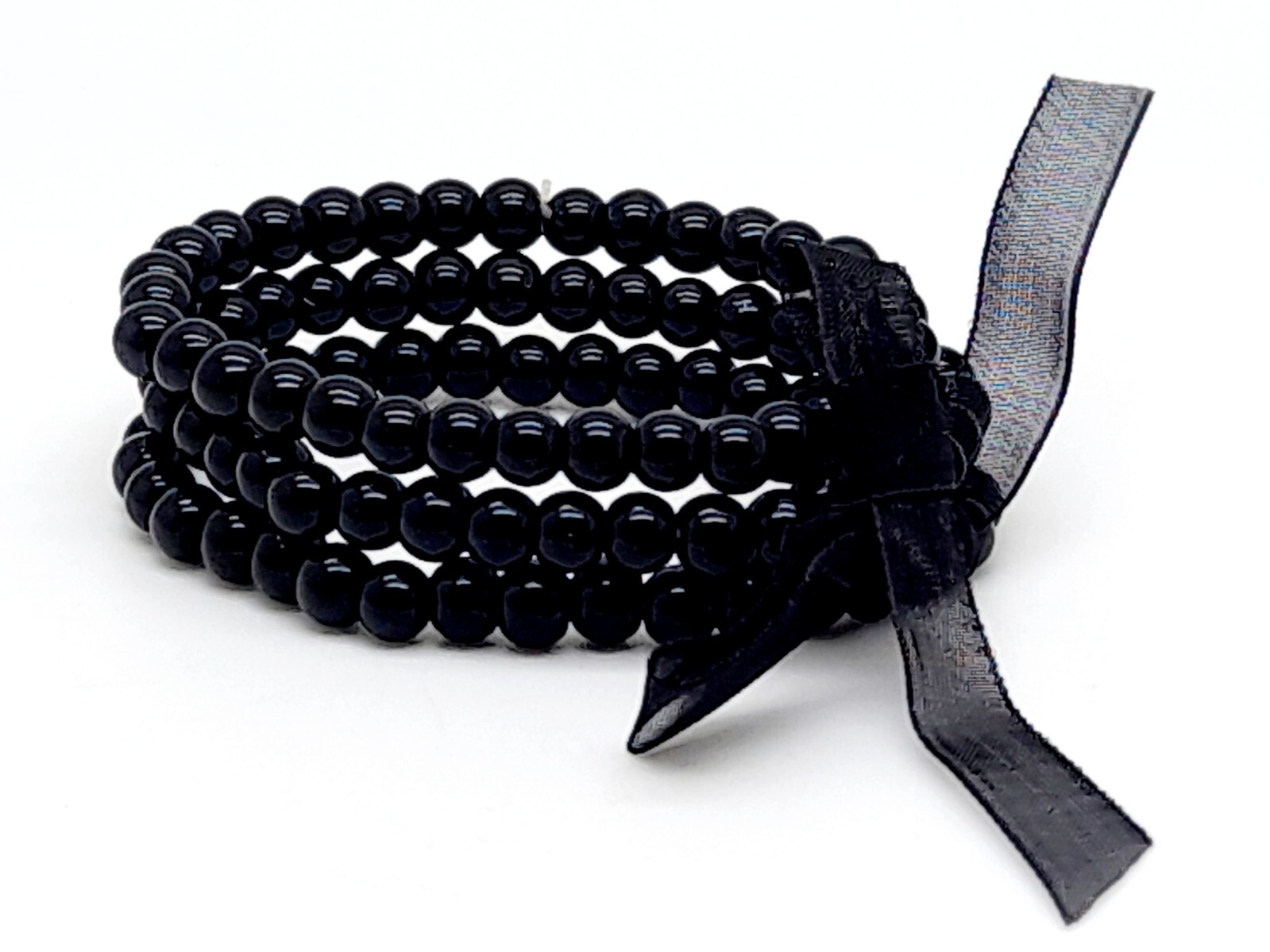 B001 GLASS PEARL 6 MM BLACK COLOR 3 LINE BEADED FASHION STRETCH BRACELETS gallery