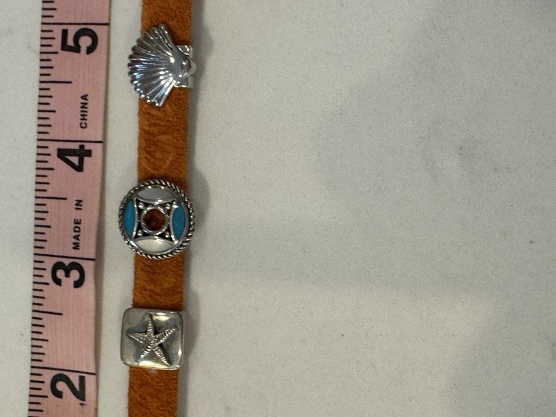 Prerogatives Genuine Orange Suede 925 silver Charms Bracelet W multi stones gallery