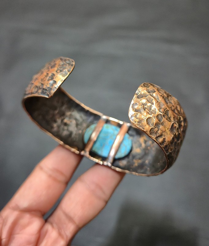 Tibetan Turquoise Copper Wire Wrapped Bangle Adjustable Cuff Gift Bangle gallery