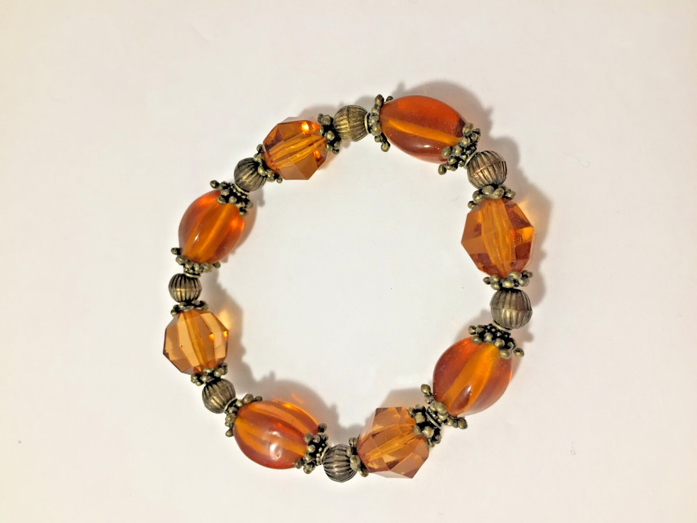 Bracelet Plastic Orange/Brown Beaded with Metal Womens Bracelet Fashion Jewelry