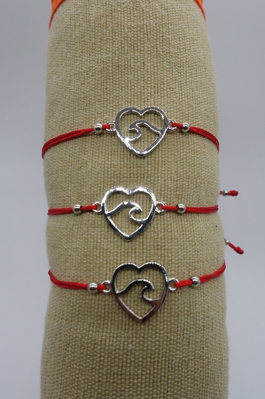 x3 surf bracelet love heart and wave red string amulet luck gallery
