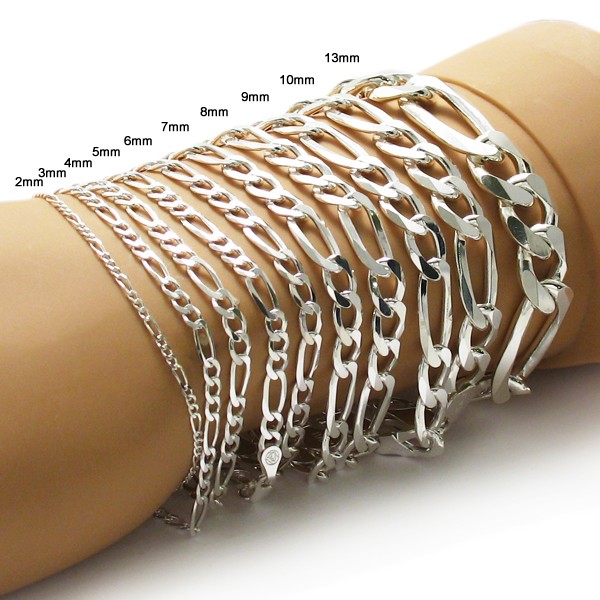 925 Sterling Silver Figaro Link Chain Bracelet (All Widths and Lengths) gallery