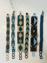 Handwoven Southwestern Seed Bead Bracelet Lot Blue Gold Green Lot Of 6