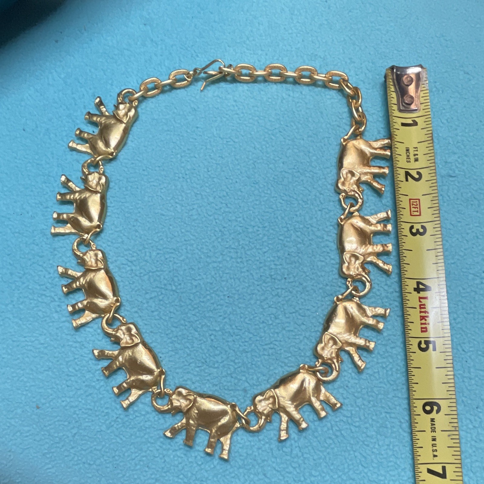 Gold Tone Metal Cable Chain Charm Bracelet, Elephant Dangle, Hook, 7 in gallery