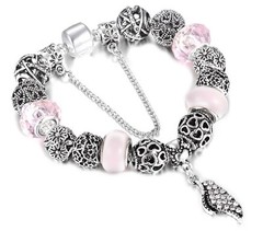 Silver Angel Wing Bracelet Hollow Flower Wish Heart Beads Bangle Gift