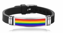 NEW Bracelet Silicone Rainbow Pride Gay LGBTQ Stainless Steel Wristband