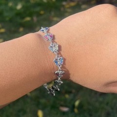 Vintage SJ silver tone multicolor abalone and enamel inlay butterfly bracelet