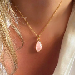 Natural Rose Quartz Teardrop Pendant Necklace Dainty Healing Crystal Jewelry