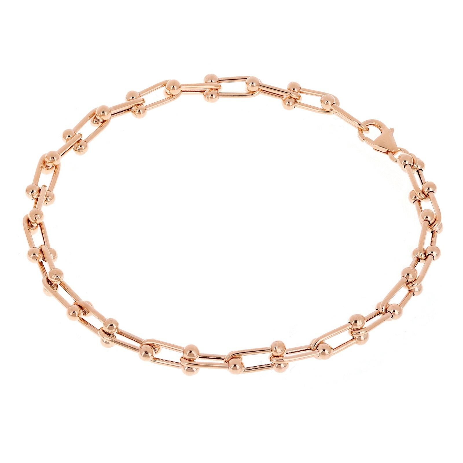 Italian 14k Rose Gold Semi-Solid U-Link Chain Bracelet 7.75" 5mm 5.7 grams gallery