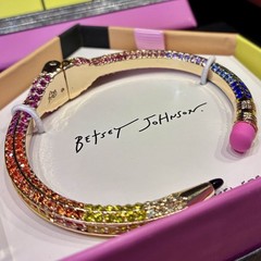 BETSEY JOHNSON Rainbow Pave Crystal Pencil Hinge Cuff Bangle Bracelet New In Box