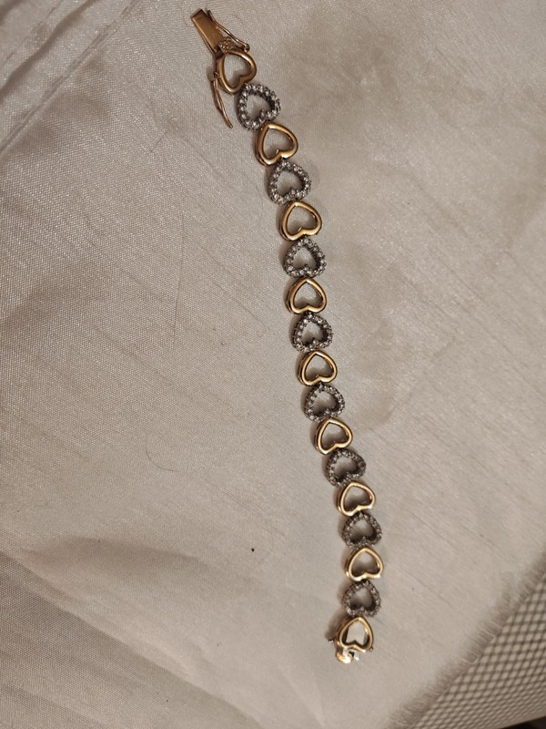 Sterling silver two tone heart cubic zirconia bracelet 7 1/2 " with gold overlay gallery