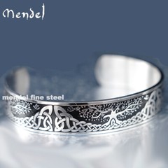 MENDEL 6.5″ Womens Stainless Steel Celtic Knot Tree of Life Cuff Bangle Bracelet