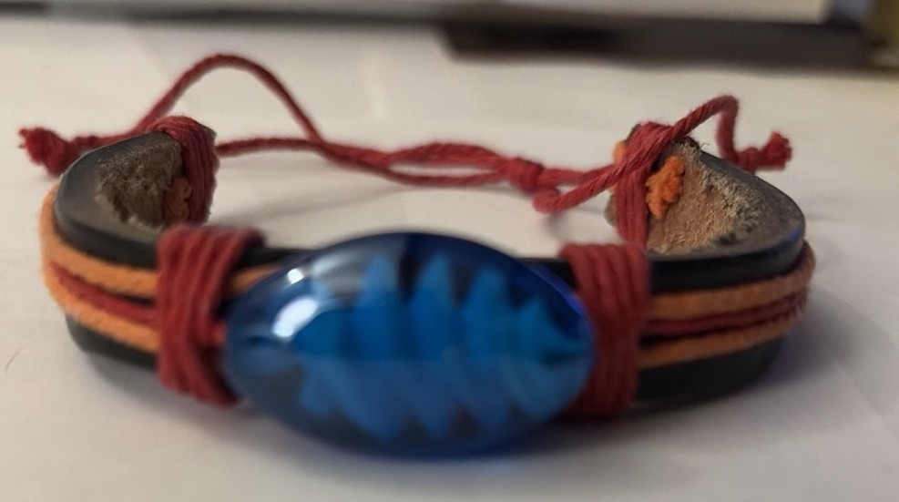 Handcrafted Leather Cuff Orange And Red Blue Stone Adjustable gallery
