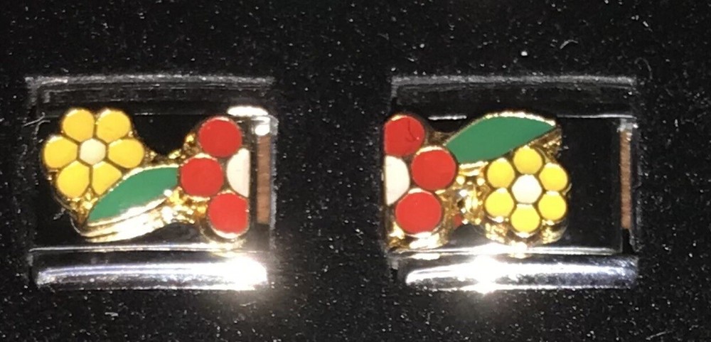 Flower 2 Piece Set Italian Charm Enamel Link 9MM K2023J100-Bg 9