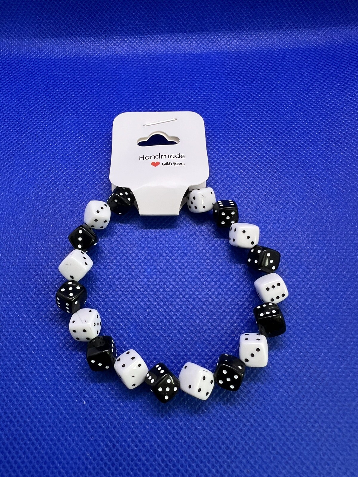 Dice Bracelet Beaded Stretch Small White Black Dice Charms Casino Games Jewelry gallery