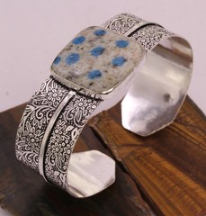 K2 Azurite 925 Silver Plated Cuff Bangle/Bracelet Free Size
