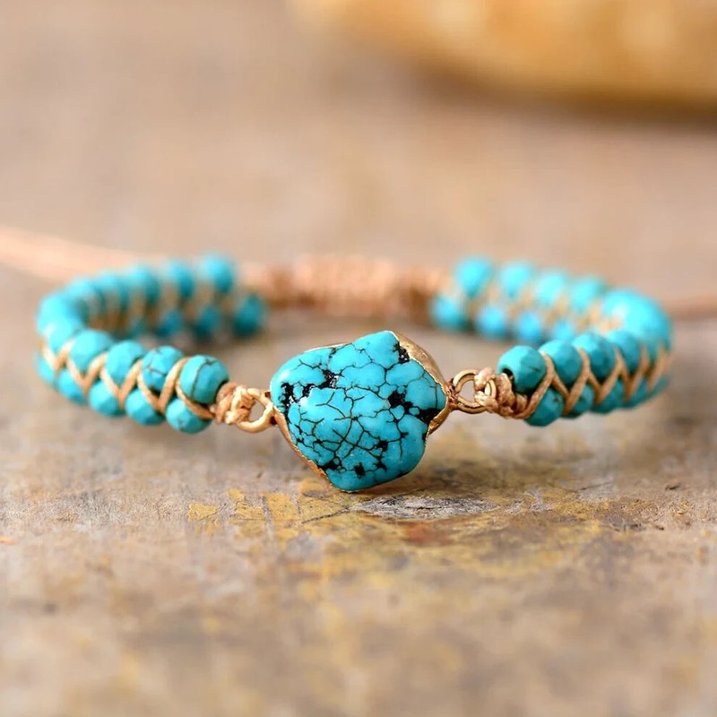 2025HOT Natural Turquoise Raw Stone Emotional Healing Energy Bracelet Reiki Gift gallery