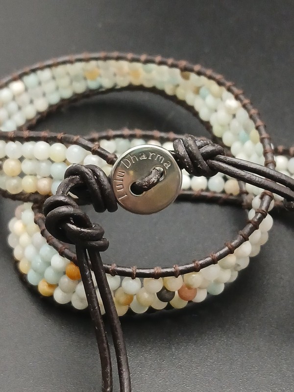 LULU DHARMA brown leather cord 3 rows multi color gemstone beads wrap bracelet gallery